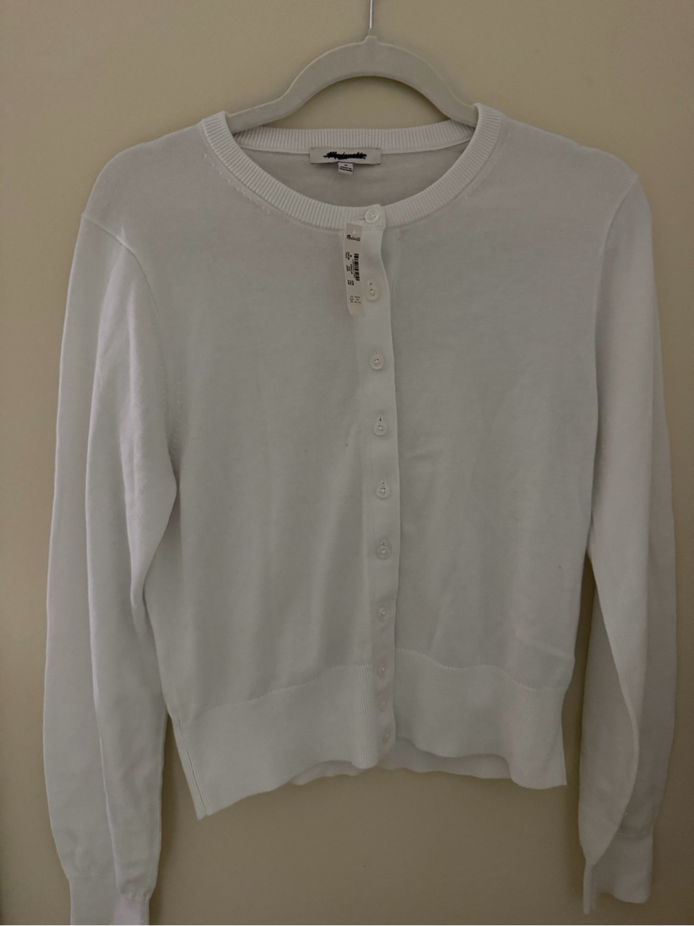 Madewell White Button-Up Crewneck Cardigan